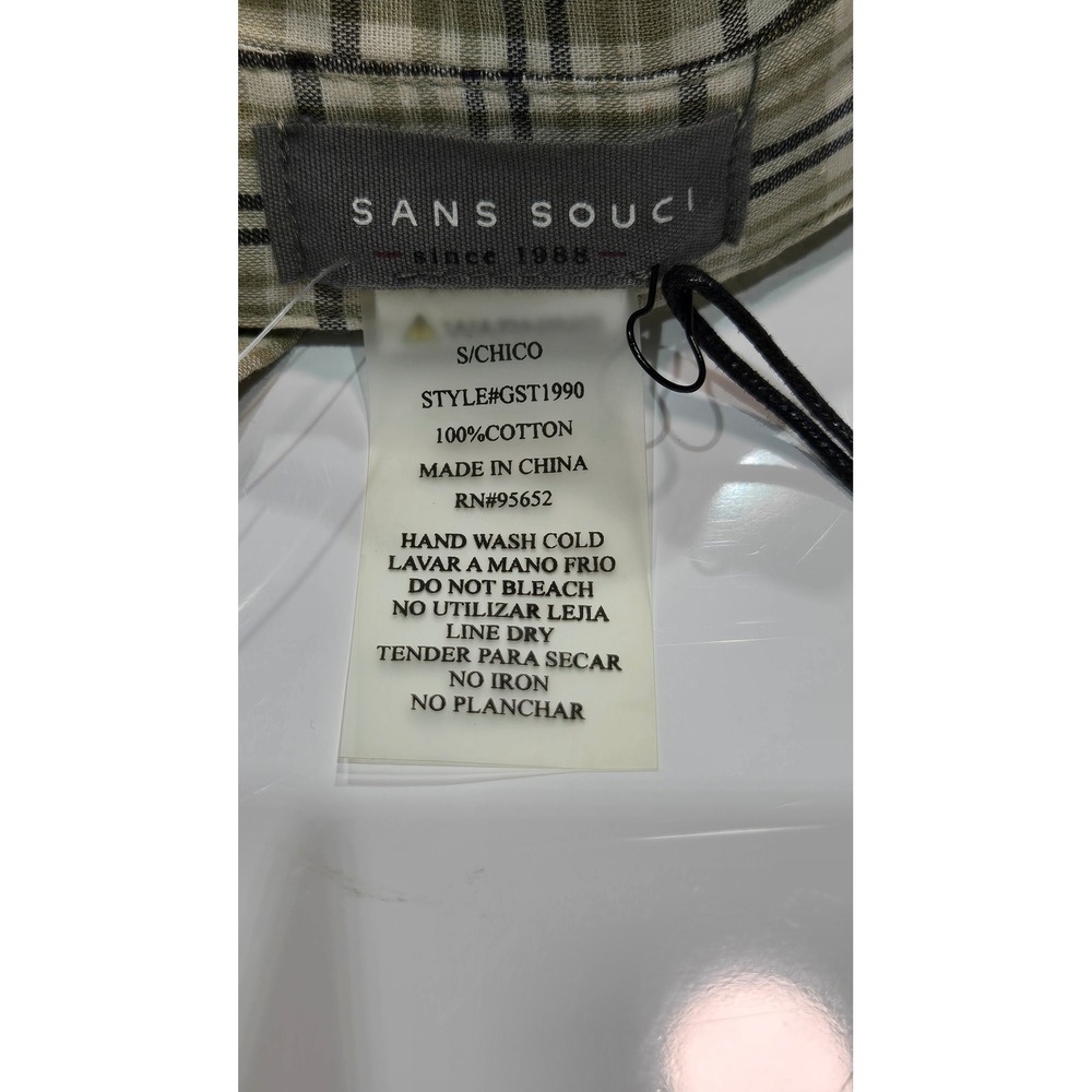 Sans Souci Womens Cropped Plaid Button Down Shirt Olive Green Puff Sleeve Small - Picture 4 of 8